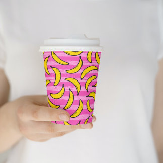 Cute Yellow Bananas Pink Stripe Summer Paper Cups