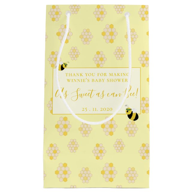 Cute Yellow Bee and Honeycomb Pattern Baby Shower  Small Gift Bag (Front)