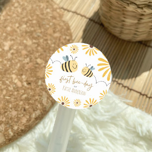 Cute Yellow Bee and Sunflower First Bee-day Classic Round Sticker