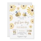 Cute Yellow Bee and Sunflower First Bee-day