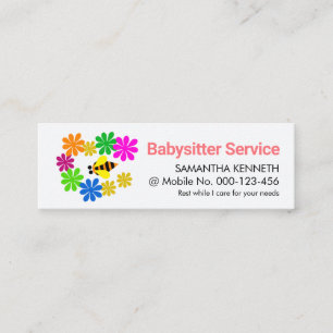 Cute Yellow Bee Colourful Flowers Mini Business Card