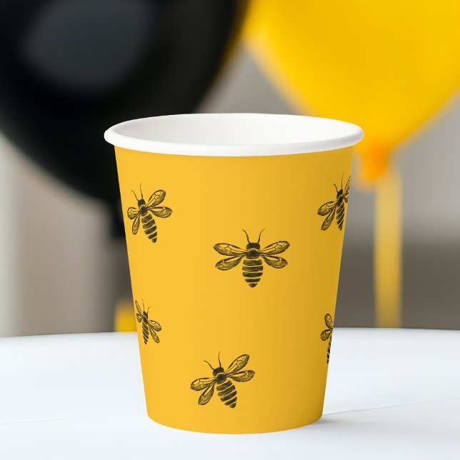Cute Yellow Bee Day Modern Summer Birthday Party Paper Cups (Cute Yellow Bee Day Modern Summer Birthday Party Paper Cups)