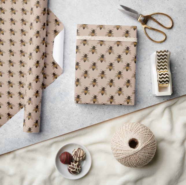 Cute yellow Bee Pattern Wrapping Paper (Crafts)