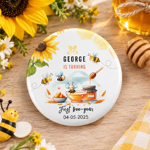 Cute Yellow Bee & Sunflower 1st Bee-Day Birthday 3 Cm Round Badge
