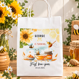 Cute Yellow Bee & Sunflower 1st Bee-Day Birthday Favour Bag