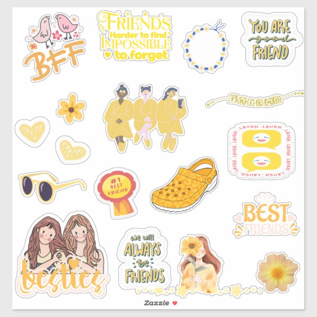 Cute Yellow Best Friend’s, Besties BFF Stickers  (Sheet)