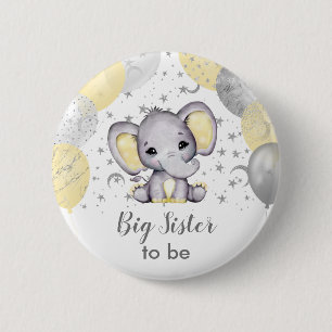 Cute Yellow Big Sister Elephant Balloons Button