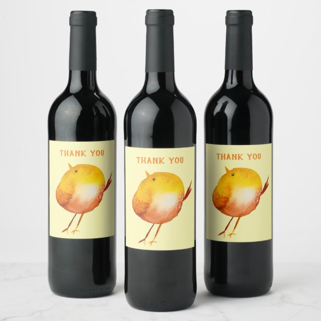 Cute yellow bird watercolor art wine label (Bottles)