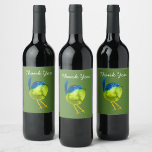 Cute yellow bird watercolor art wine label