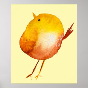 Cute yellow bird watercolor poster