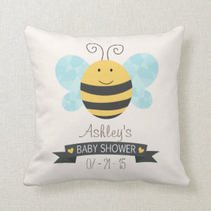 Cute Yellow & Black Bee Baby Shower Cushion