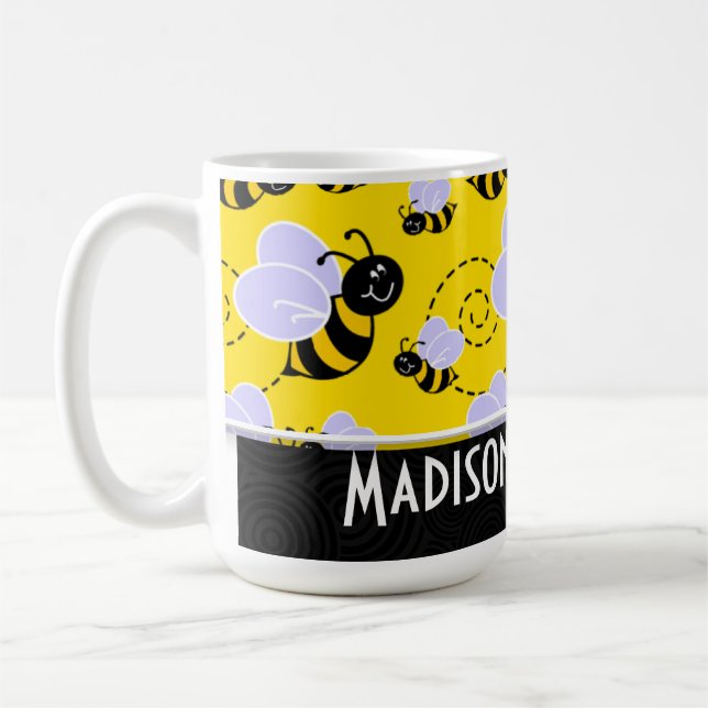 Cute Yellow & Black Bee Coffee Mug (Left)