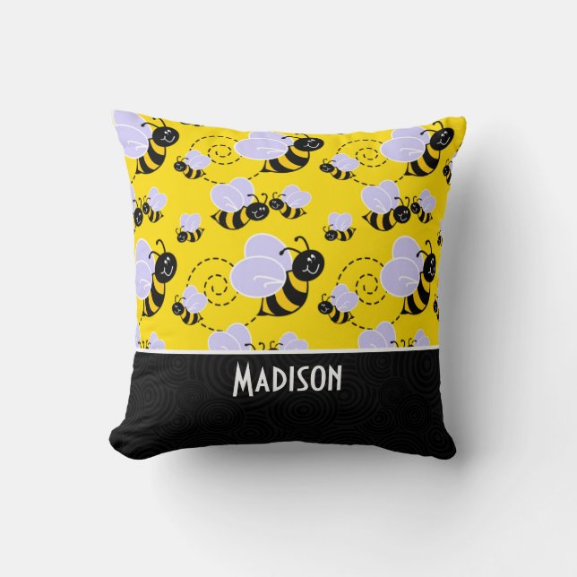Cute Yellow & Black Bee Cushion (Front)