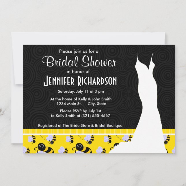 Cute Yellow & Black Bee Invitation (Front)