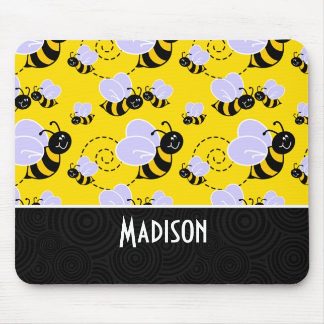 Cute Yellow & Black Bee Mouse Pad (Front)