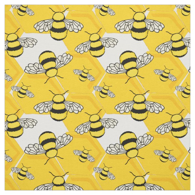 Cute Yellow Black Bumblebees on Honeycomb Pattern Fabric (Swatch)