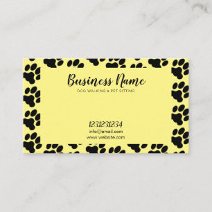 Cute Yellow & Black Paw Print Pattern Dog Walking Business Card