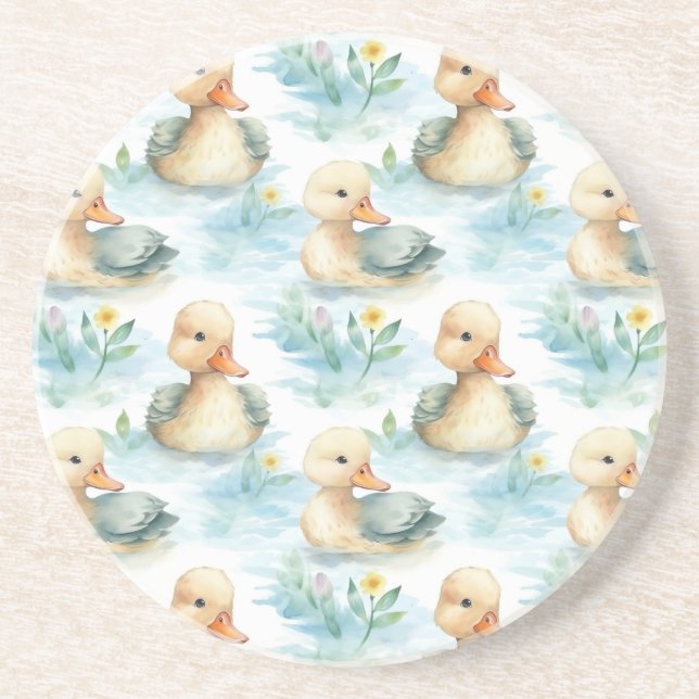 Cute Yellow Blue Ducks Coaster (Front)