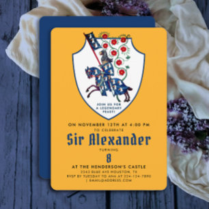 Cute Yellow Blue Middle Age Mounted Knight Flowers Invitation