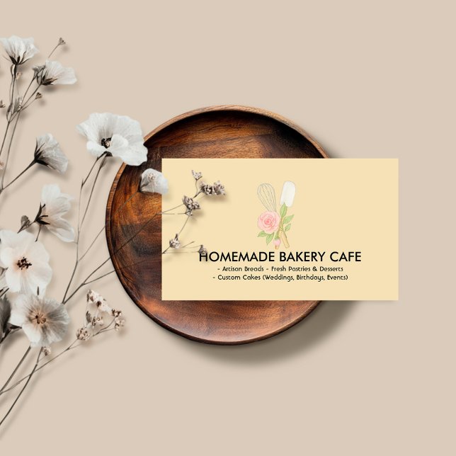 Cute Yellow Blush Floral Cake Bakery Catering Business Card (Creator Uploaded)