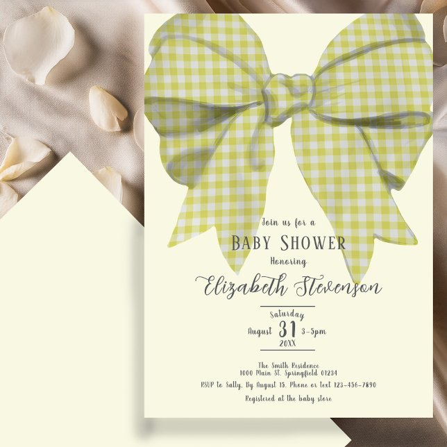 Cute Yellow Bow Gender Neutral Baby Shower Invitation (Creator Uploaded)