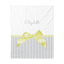 Cute Yellow Bow With Girly Grey Stripes and Name