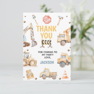 Cute Yellow Boys Construction Dirty 3rdy Birthday Thank You Card