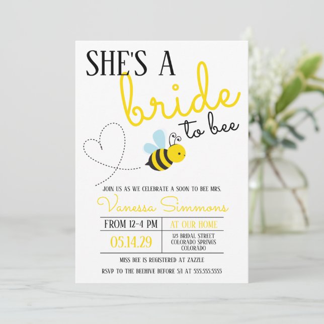 Cute Yellow Bride to Bee Bridal Shower Invitation (Standing Front)