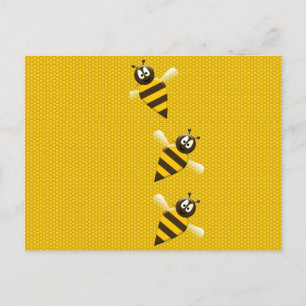 Cute Yellow Brown Abstract Honey Bees Pattern Postcard