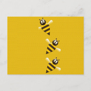 Cute Yellow Brown Abstract Honey Bees Pattern Postcard