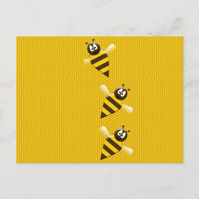 Cute Yellow Brown Abstract Honey Bees Pattern Postcard (Front)