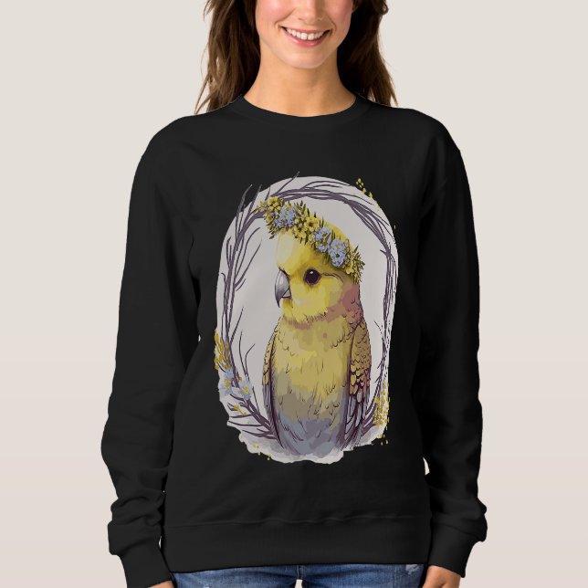 Cute Yellow Budgie Parakeet Bird Flower Crown Pet  Sweatshirt (Front)