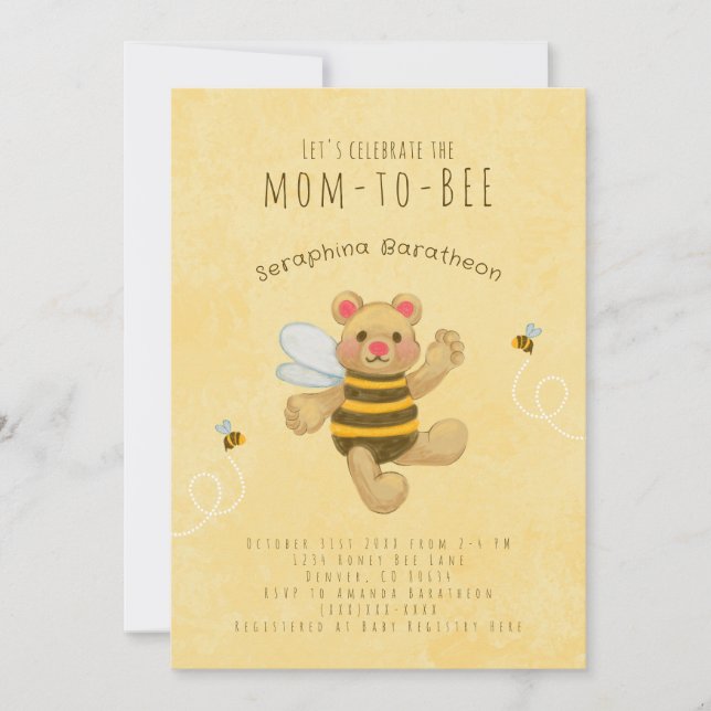 Cute Yellow Bumble Bee Bear Invitation (Front)