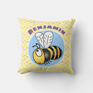 Cute yellow bumble bee cartoon illustration cushion