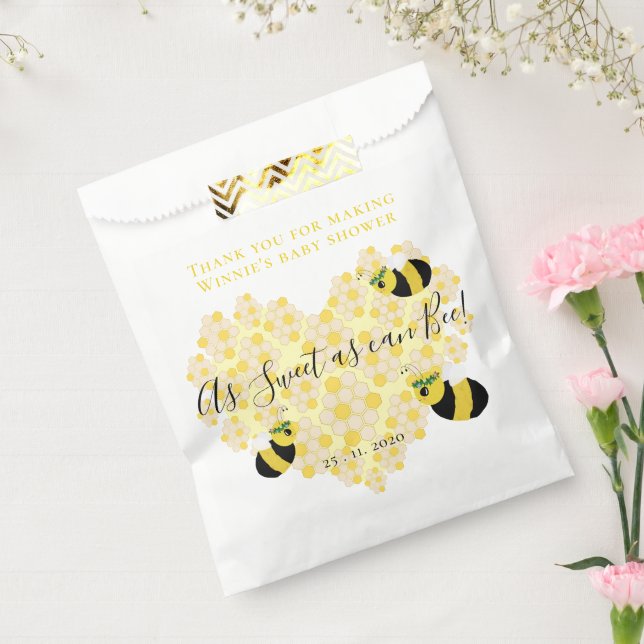 Cute Yellow Bumble Bee Honeycomb Heart Baby Shower Favour Bag (Sealed)