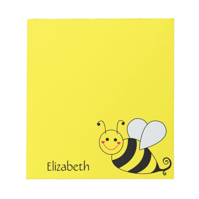 Cute Yellow Bumble Bee Personalised Notepad (Front)