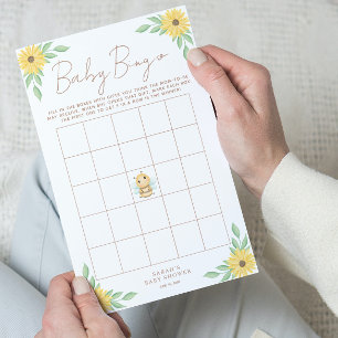 Cute Yellow Bumblebee Baby Shower Bingo Game Flyer