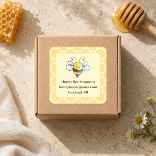 Cute Yellow Bumblebee Honey Business Square Sticker