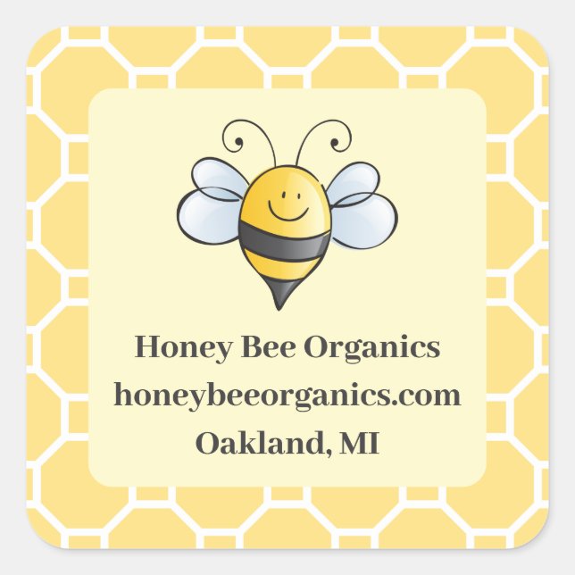 Cute Yellow Bumblebee Honey Business Square Sticker (Front)