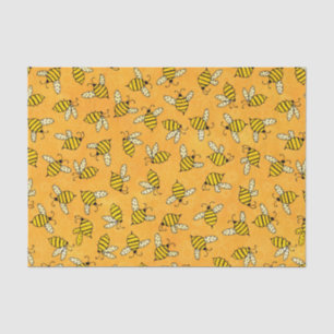 Cute Yellow Bumblebees on Orange Pattern Tissue Paper