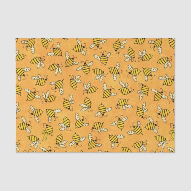 Cute Yellow Bumblebees on Orange Pattern Tissue Paper (Front)