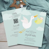 Cute Yellow Bundle Stork Baby Shower All in One