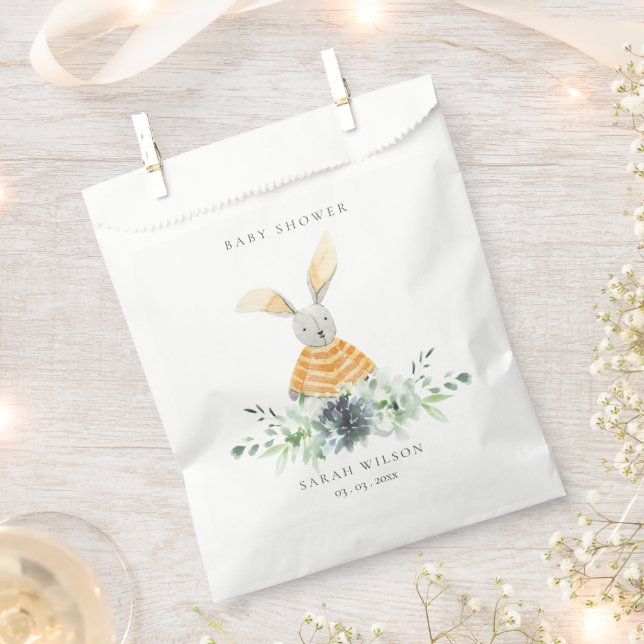 Cute Yellow Bunny Garden Foliage Baby Shower Favour Bag (Clipped)
