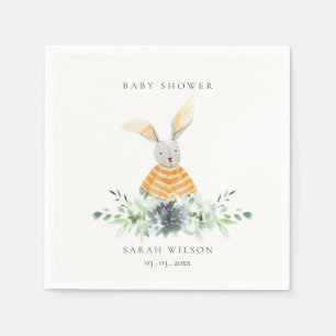 Cute Yellow Bunny Garden Foliage Baby Shower Napkin