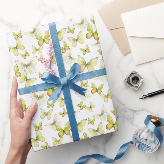 Cute Yellow Butterflies Pattern Pastel Wrapping Paper (Gifting)