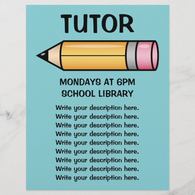 Cute Yellow Cartoon Pencil Tutor Template Flyer (Front)