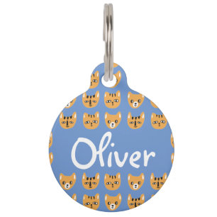 Cute Yellow Cat Head Pattern Customisable Name Pet Tag