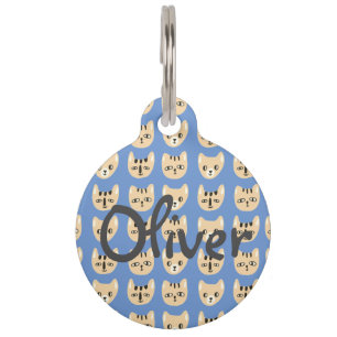 Cute Yellow Cat Head Pattern Customisable Name Pet Tag