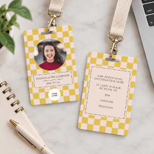 Cute Yellow Chequerboard Employee Photo ID Badge
