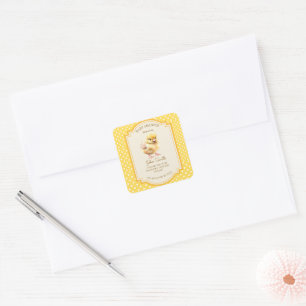 Cute yellow chick baby shower square sticker